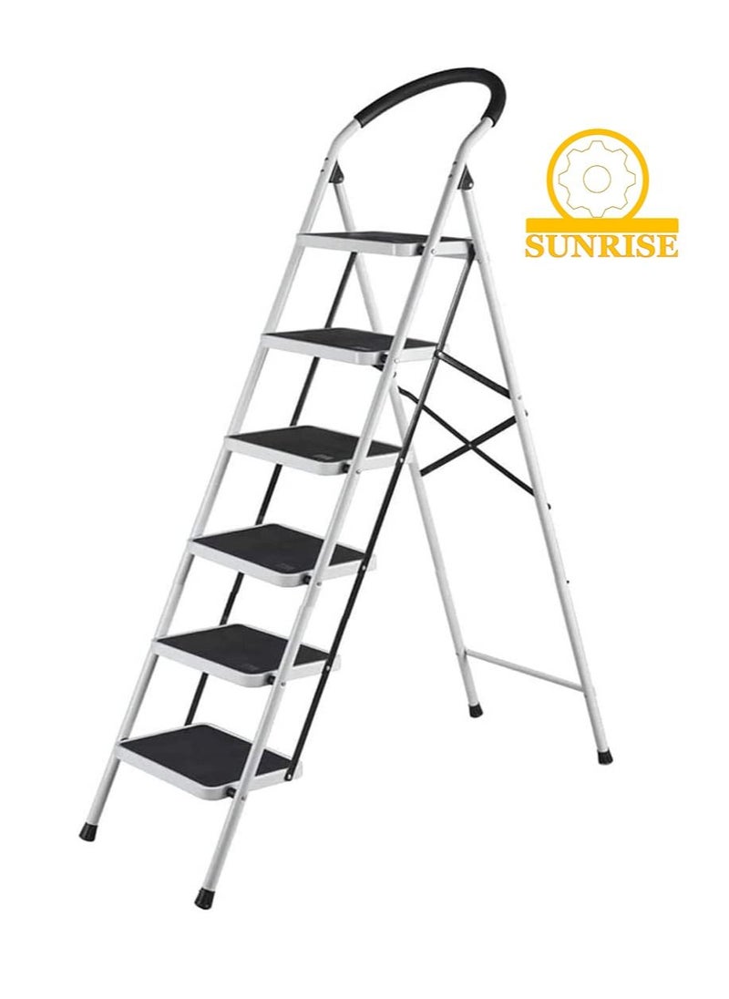 SUNRISE - Ladders Step Foldable Ladder Folding 6 Steps Stool with Wide Anti-Slip Pedal Home  Steps Sturdy Steel Ladder Handy Handle Portable Steel Step Stool - Image 1