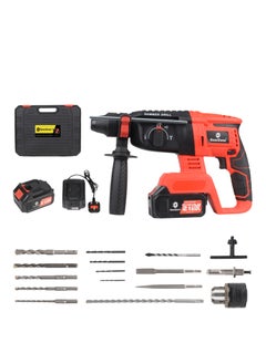 GearZone Cordless Electric Hammer Drill, 21V High Power, With Accessories Set, for Metal Concrete & Wood Drilling, With Two Lithium Batteries-Red  - Image 1