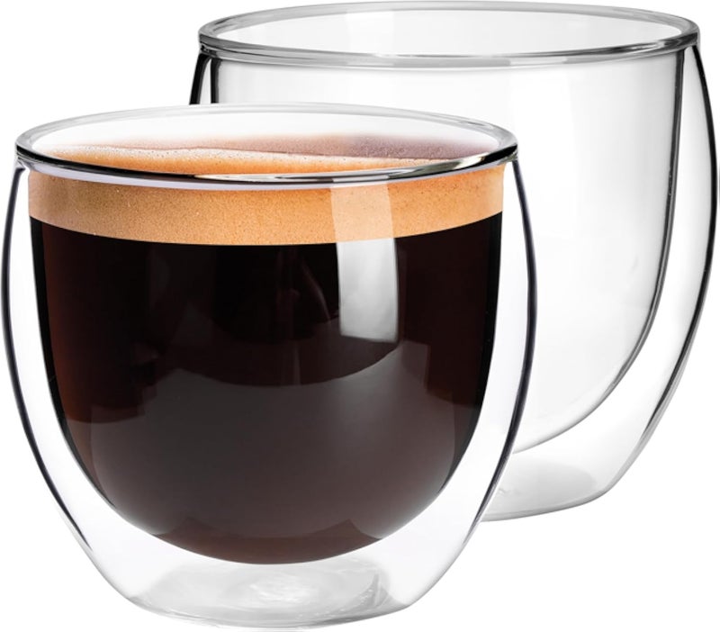 Espresso Cups Set of 2, 2.7oz Double Walled Insulated Glass Coffee Mugs, Espresso Shot Glasses, Clear Glass Coffee Cups Suit for Espresso Machine