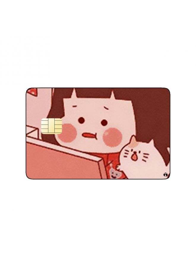 RKN PRINTED BANK CARD STICKER Cute Girl Drawing With Cat - Image 1