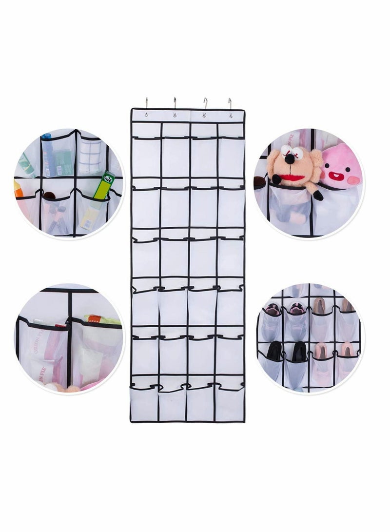 Y&D Hanging Organiser, Shoe Rack Over The Door Storage Organizers Mesh Holder with 24 Pockets Gadget 8 Hooks Space-Saving for Kitchen Bedroom Bathroom (White), 2PCS - Image 5
