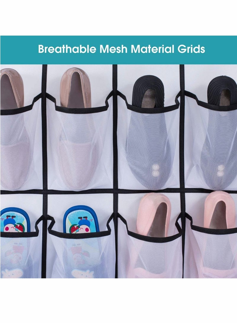 Y&D Hanging Organiser, Shoe Rack Over The Door Storage Organizers Mesh Holder with 24 Pockets Gadget 8 Hooks Space-Saving for Kitchen Bedroom Bathroom (White), 2PCS - Image 4