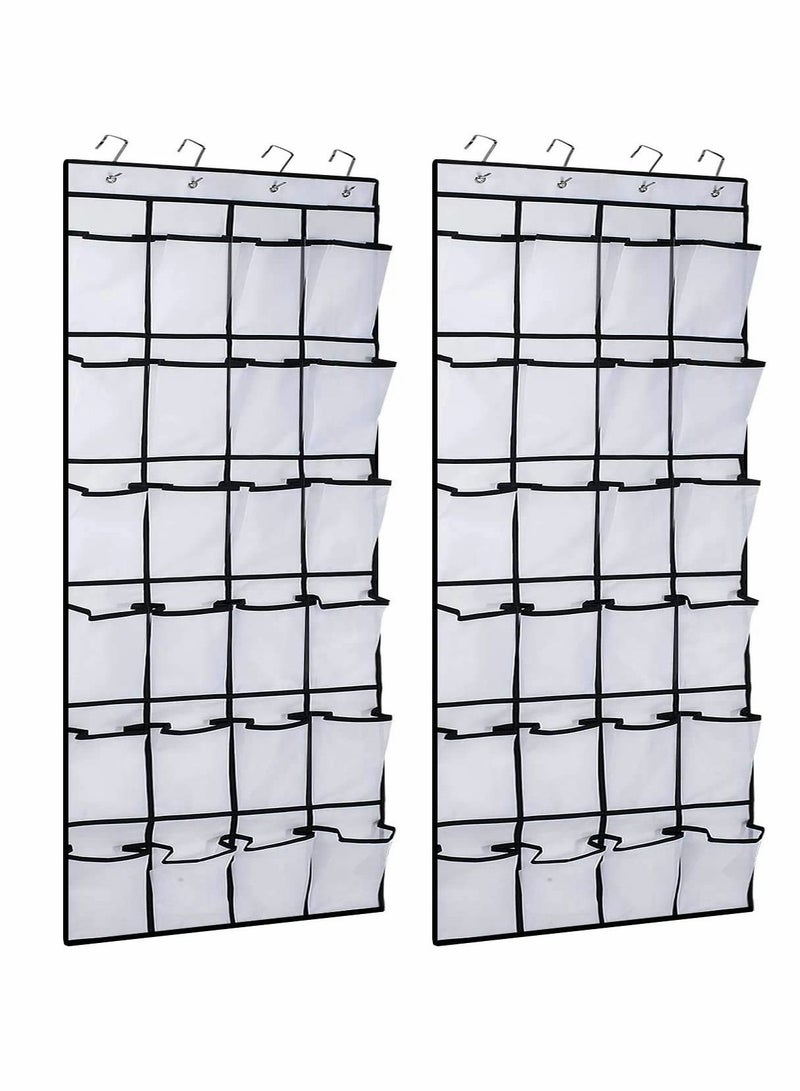 Y&D Hanging Organiser, Shoe Rack Over The Door Storage Organizers Mesh Holder with 24 Pockets Gadget 8 Hooks Space-Saving for Kitchen Bedroom Bathroom (White), 2PCS - Image 1