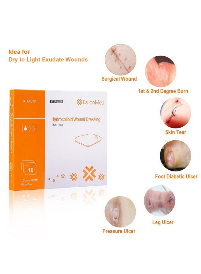 EalionMed Hydrocolloid Bandage, Hydrocolloid Wound Dressing Thin Type 4'' x 4'' for Light Exudate Wound, Pressure Ulcer, Bed Sore, Surgical Wound,Superficial Wound, 10 Pack by EalionMed - Image 1