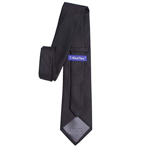 KissTies Mens Black Tie Checkered Necktie Wedding Ties For Men - Image 4