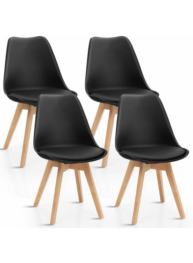 Giantex Set of 4 Modern Dining Chairs, High Backrest Kitchen Chairs, Elegant Mid Century Side Chairs w/Padded Seat, Solid Wood Legs, Upholstered Tulip Chair for Dining Room, Living Room (Black) - Image 1