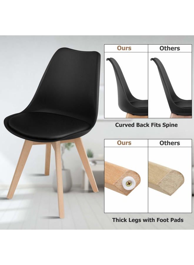 Giantex Set of 4 Modern Dining Chairs, High Backrest Kitchen Chairs, Elegant Mid Century Side Chairs w/Padded Seat, Solid Wood Legs, Upholstered Tulip Chair for Dining Room, Living Room (Black) - Image 5