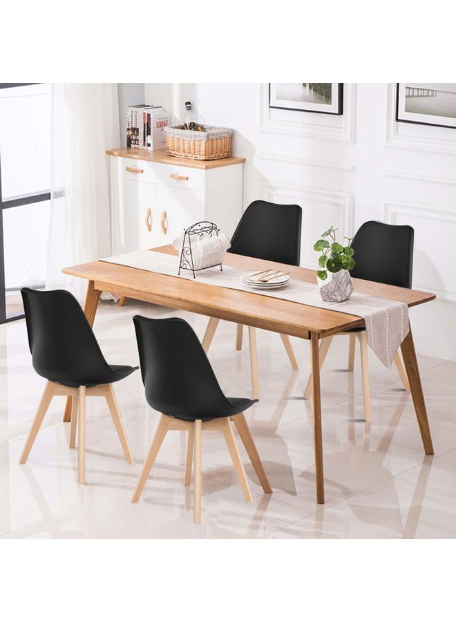 Giantex Set of 4 Modern Dining Chairs, High Backrest Kitchen Chairs, Elegant Mid Century Side Chairs w/Padded Seat, Solid Wood Legs, Upholstered Tulip Chair for Dining Room, Living Room (Black) - Image 2