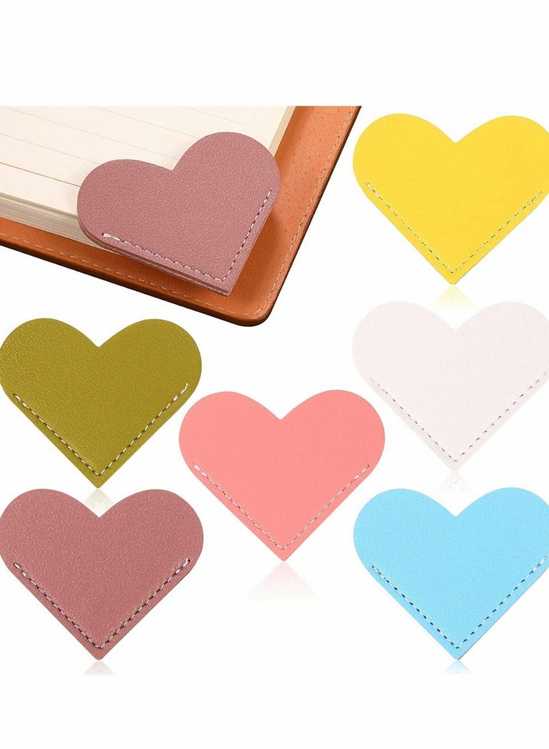SYOSI Leather Heart Bookmark, Heart Page Corner Handmade Bookmark Leather Reading Cute Bookmarks Accessories for Women Bookworm Present Book Lovers ( 6 Pieces, Bright Color) - Image 1