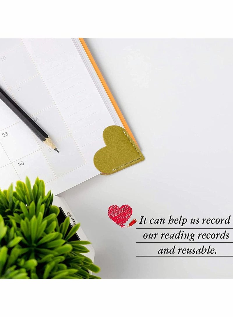 SYOSI Leather Heart Bookmark, Heart Page Corner Handmade Bookmark Leather Reading Cute Bookmarks Accessories for Women Bookworm Present Book Lovers ( 6 Pieces, Bright Color) - Image 2