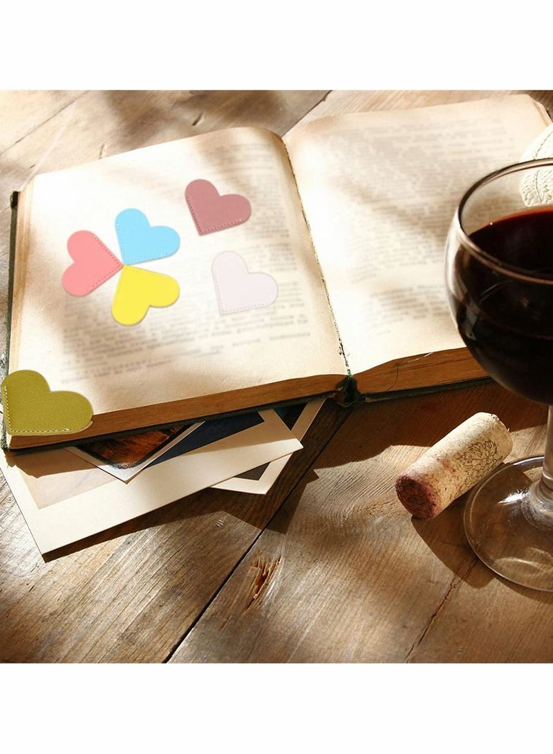 SYOSI Leather Heart Bookmark, Heart Page Corner Handmade Bookmark Leather Reading Cute Bookmarks Accessories for Women Bookworm Present Book Lovers ( 6 Pieces, Bright Color) - Image 4