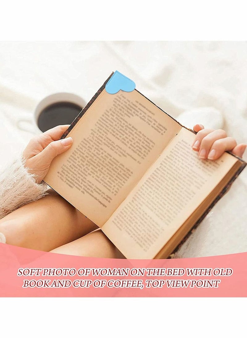 SYOSI Leather Heart Bookmark, Heart Page Corner Handmade Bookmark Leather Reading Cute Bookmarks Accessories for Women Bookworm Present Book Lovers ( 6 Pieces, Bright Color) - Image 3