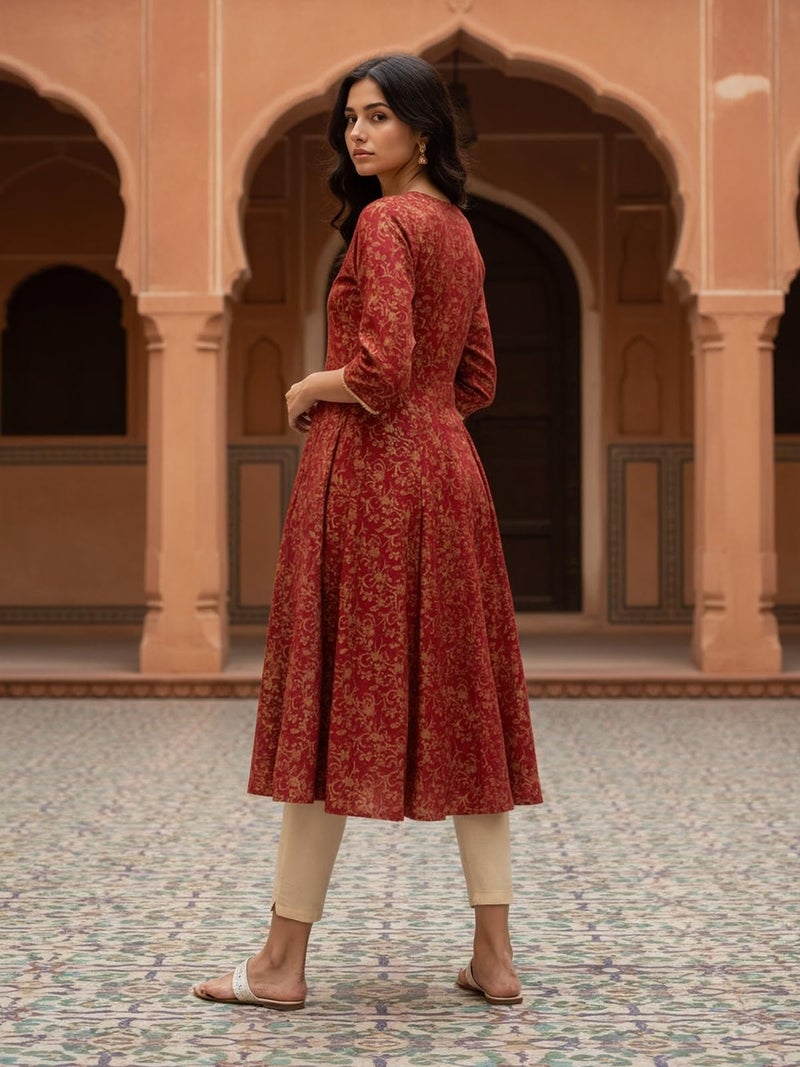 rangita Red Rayon Anarkali Embroidered Calf Length Kurta_L - Image 4