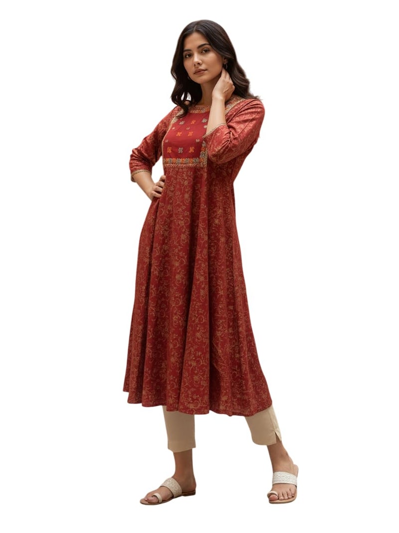 rangita Red Rayon Anarkali Embroidered Calf Length Kurta_L - Image 1