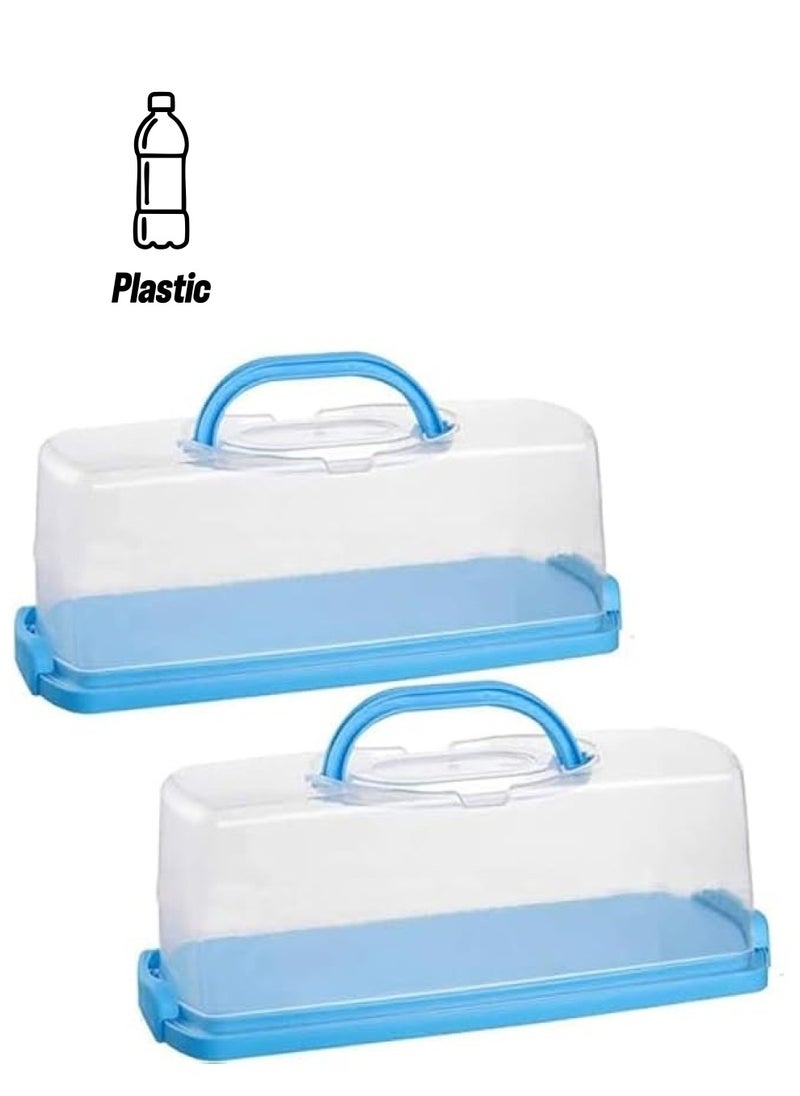 erorex - 2 Pack Bread Box for Kitchen Countertop, Plastic Loaf Cake Storage Container with Lid, Bread Keeper for Carrying and Storing Homemade Bread, Toast, Bagel, Donut and Cookies, Blue - Image 1