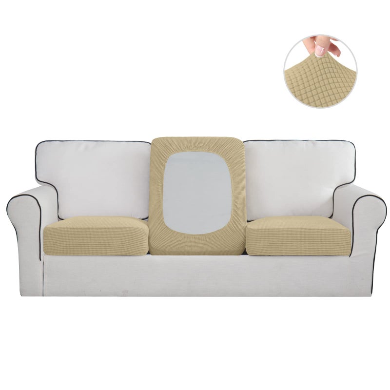 EasyGoing Stretch Individual Chair Couch Cushion Cover Sofa Cushion Furniture Protector Sofa slipcover Soft Flexibility with Elastic Bottom 3Piece Sofa Cushion Cover Beige