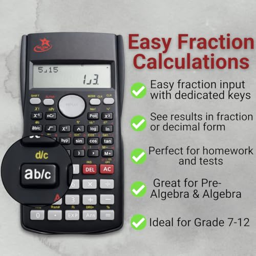 Red Star Tec Fraction Calculator for School SC216 Scientific Calculator by Red Star Tec with 4 Functions SATReady 2Line Display with Trigonometry Algebra Statistics NonGraphing Calculator - Image 3
