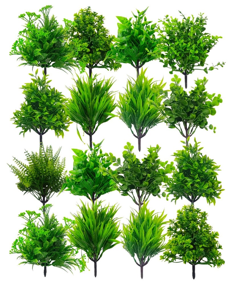 Dekorly Artificial Plastic Mix Green Grass Fake Outdoors Plant Bushes Decor Faux Greenery Shrubs For Outdoor And Indoor, Artificial Shrubs Stems | Height- 7 Inches (Multi-16) - Image 1