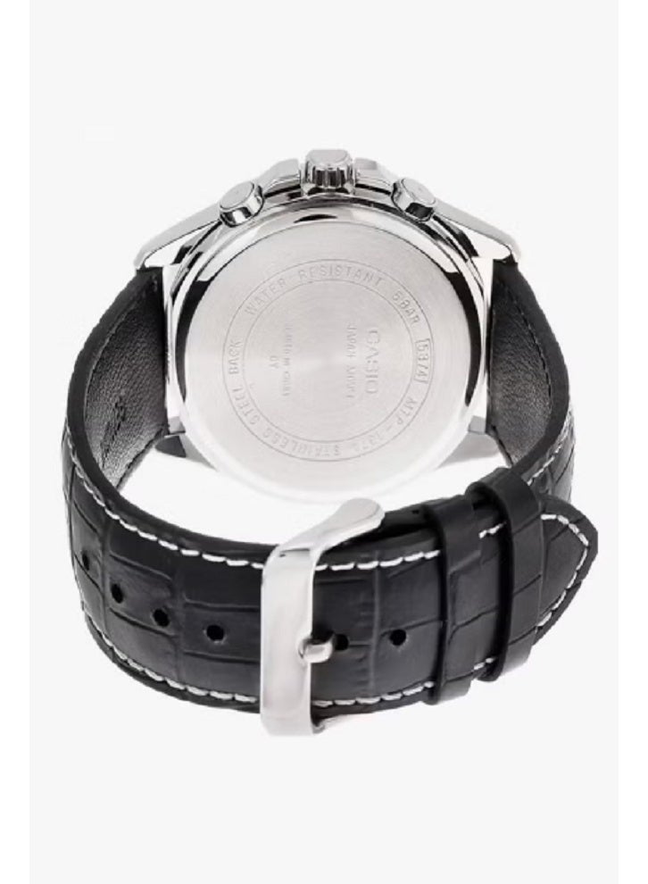 كاسيو ساعة رجالية مقاومة للماء بسوار جلدي تناظري MTP-1374L-1ADF - 47 مم - أسود - Image 2