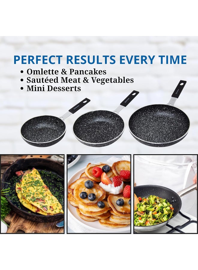 Westinghouse Westinghouse USA Black Marble Mini Frying Pan Set (3 Pieces) – 12cm, 14cm, 16cm Non-Stick Pans with Cool-Touch Handles, Induction Compatible Cookware  - Image 3