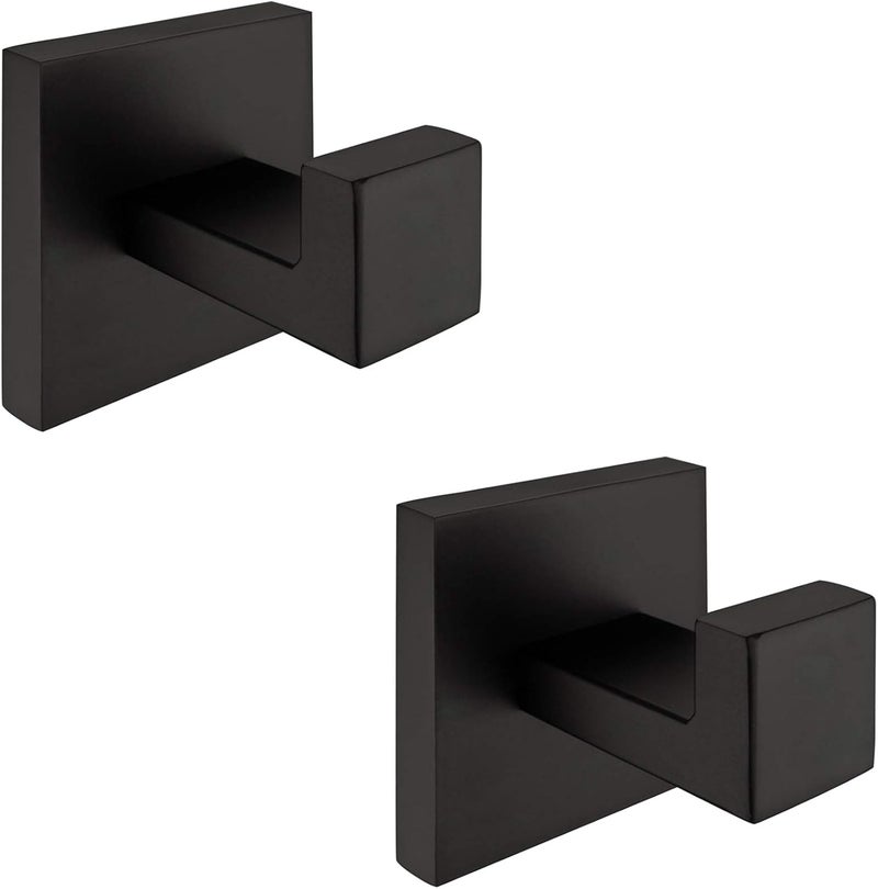Nolimas 2 Pack Matte Black Towel Hook Stainless Steel Bathroom Rustproof Clothes Towel Coat Hook Wall Mounted Square Toilet Kitchen Heavy Duty Door Hanger - Image 1