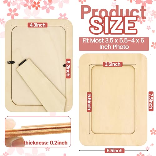 RYKOMO 24 Pack DIY Wooden Picture Frames for 4 x 6 in Photos, Wooden Picture Frames for Crafts Unfinished Solid Wood Photo Picture Frame for Crafts, Valentine's Day Gift New Year Decorate, Father's Day, Mother's Day Gift - Image 2