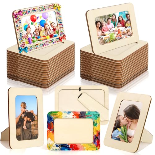 RYKOMO 24 Pack DIY Wooden Picture Frames for 4 x 6 in Photos, Wooden Picture Frames for Crafts Unfinished Solid Wood Photo Picture Frame for Crafts, Valentine's Day Gift New Year Decorate, Father's Day, Mother's Day Gift - Image 1