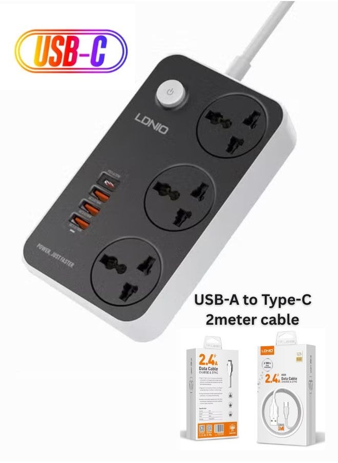 LDNIO شريط طاقة مكون من 3 منافذ PD من النوع C و3 منافذ شحن سريع QC3.0  - Image 1