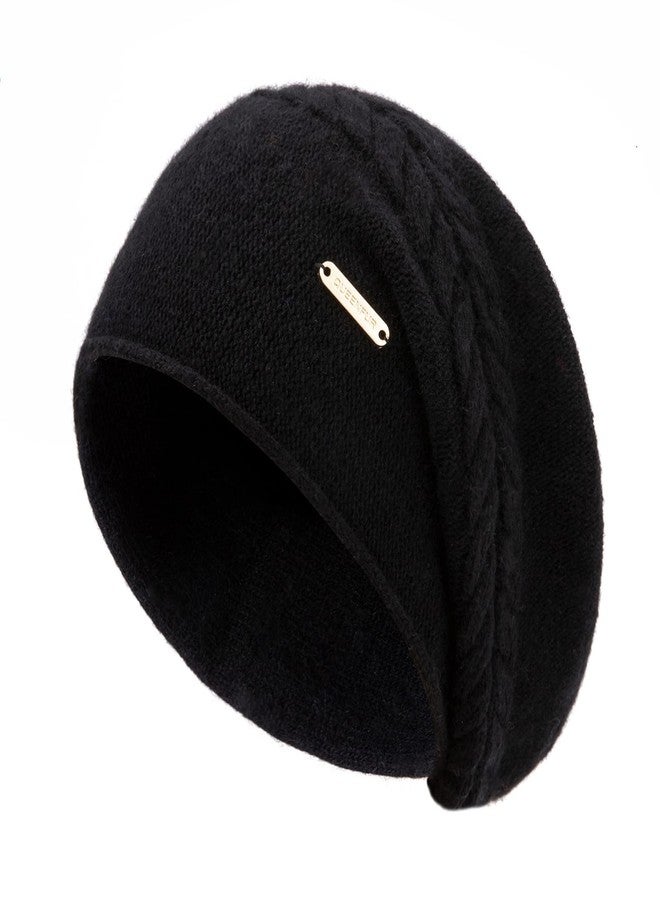 QUEENFUR Knit Slouchy Beanie Hats for Women Cashmere Ski Cap Knitted Wool Soft Warm Winter Hat, B02a-black, One size - Image 1