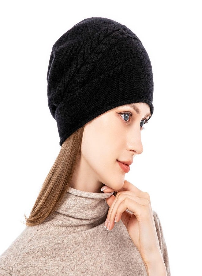 QUEENFUR Knit Slouchy Beanie Hats for Women Cashmere Ski Cap Knitted Wool Soft Warm Winter Hat, B02a-black, One size - Image 3