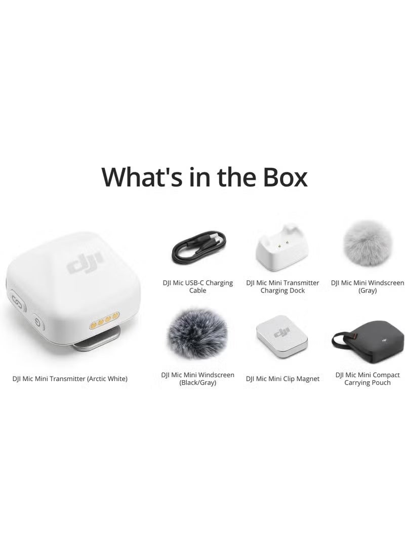 دي جي آي ميكروفون مقابلة لاسلكي DJI Mic Mini صغير مع جهاز إرسال على شكل زر بطارية طويلة الأمد وتقنية احترافية لتقليل الضوضاء (باللون الأبيض) - Image 2