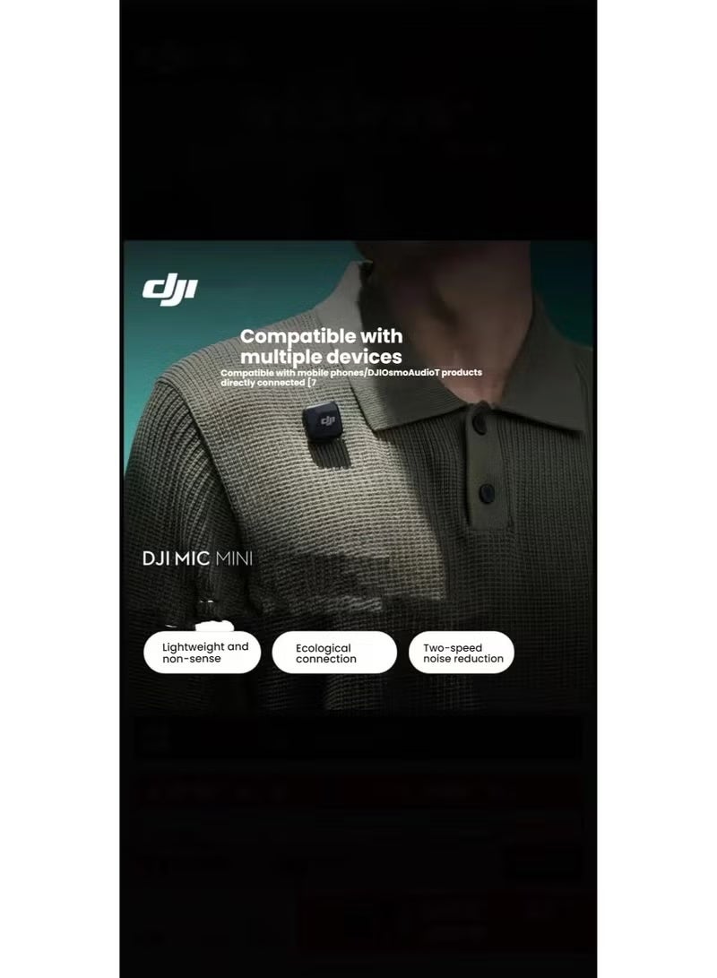 دي جي آي ميكروفون مقابلة لاسلكي DJI Mic Mini صغير مع جهاز إرسال على شكل زر بطارية طويلة الأمد وتقنية احترافية لتقليل الضوضاء (باللون الأبيض) - Image 3