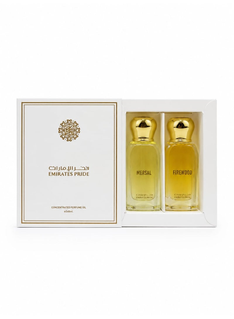 فخر الإمارات عطر الإمارات مجموعة زيت عطري مركز فايروود و مرسال، 8 مل لكل منهما - Image 1
