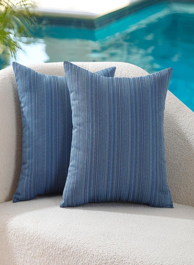 VAKADO Outdoor Waterproof Throw Pillow Covers 18x18 Set of 2 Decorative Outside Patio Furniture Cushion Cases Decor for Garden Bench Porch Couch Tent Chair Stripe Blue - Image 1