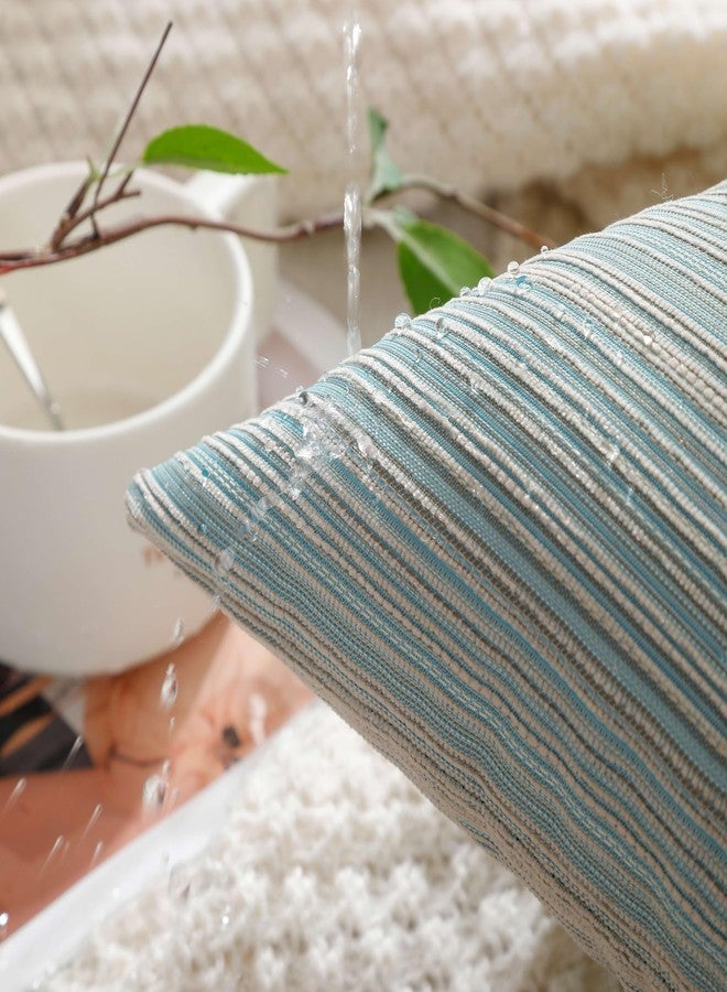 VAKADO Outdoor Waterproof Throw Pillow Covers 18x18 Set of 2 Decorative Outside Patio Furniture Cushion Cases Decor for Garden Bench Porch Couch Tent Chair Stripe Blue - Image 3