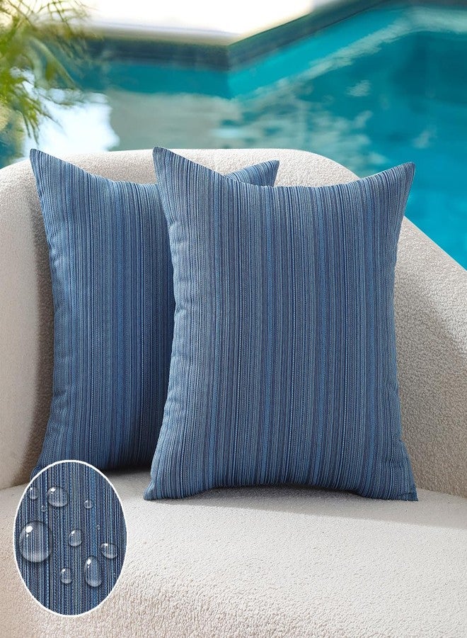 VAKADO Outdoor Waterproof Throw Pillow Covers 18x18 Set of 2 Decorative Outside Patio Furniture Cushion Cases Decor for Garden Bench Porch Couch Tent Chair Stripe Blue - Image 2