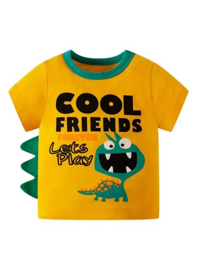 يونيكي Mustard Printed Short Sleeve Crew Neck T-Shirt
