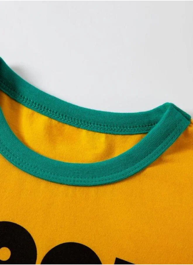 يونيكي Mustard Printed Short Sleeve Crew Neck T-Shirt