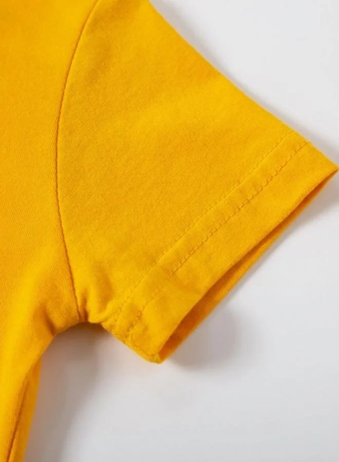 يونيكي Mustard Printed Short Sleeve Crew Neck T-Shirt