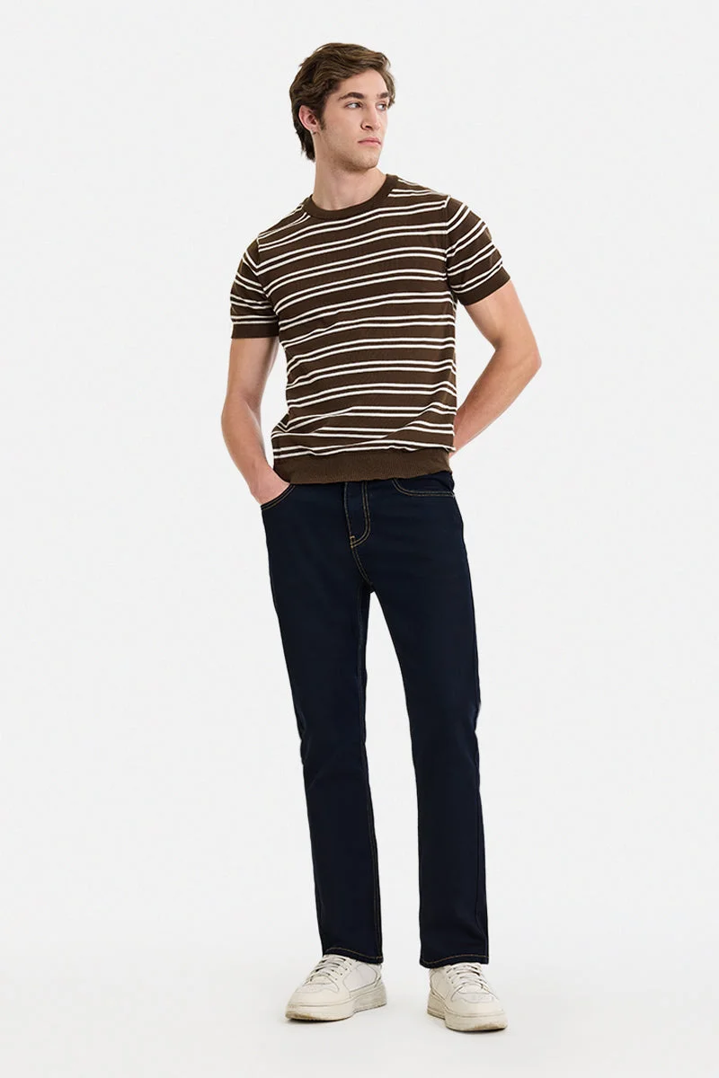 سنيتش Dark Blue Solid Straight Fit Casual Jeans