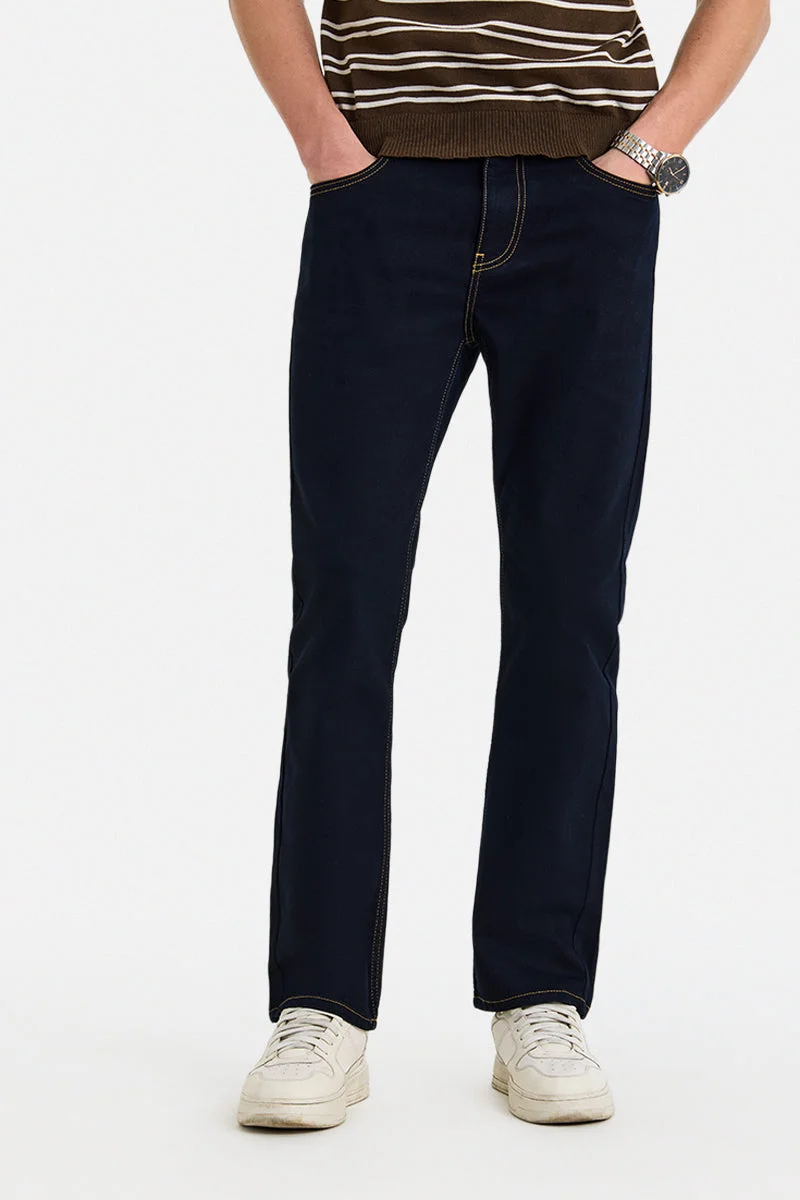 سنيتش Dark Blue Solid Straight Fit Casual Jeans