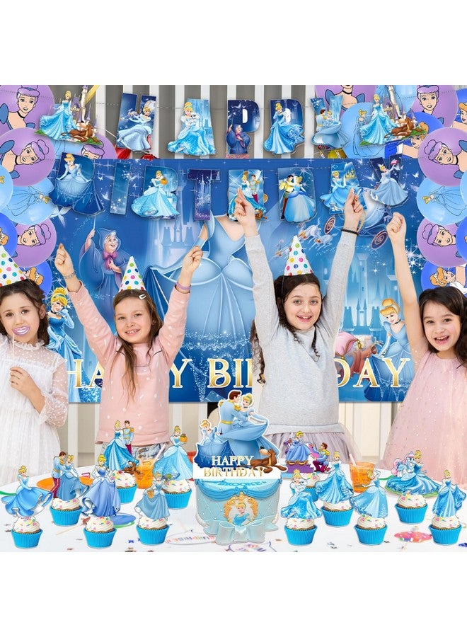 OMTO 42pcs Cinderella Party Supplies Pack Includes，Banner，Cake Topper，Blackdrop,Balloons for Cinderella party Decoration - Image 4