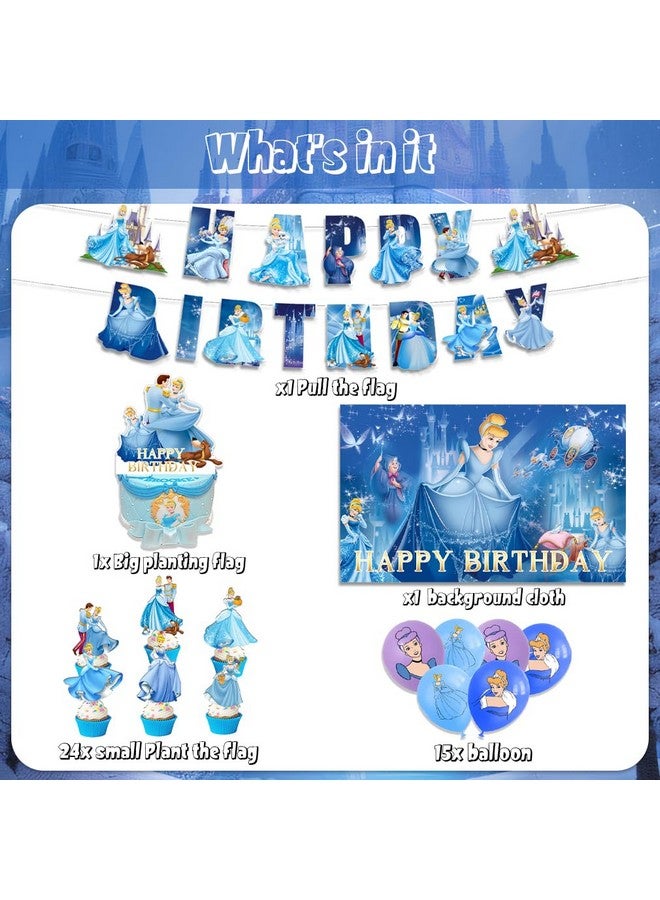 OMTO 42pcs Cinderella Party Supplies Pack Includes，Banner，Cake Topper，Blackdrop,Balloons for Cinderella party Decoration - Image 2