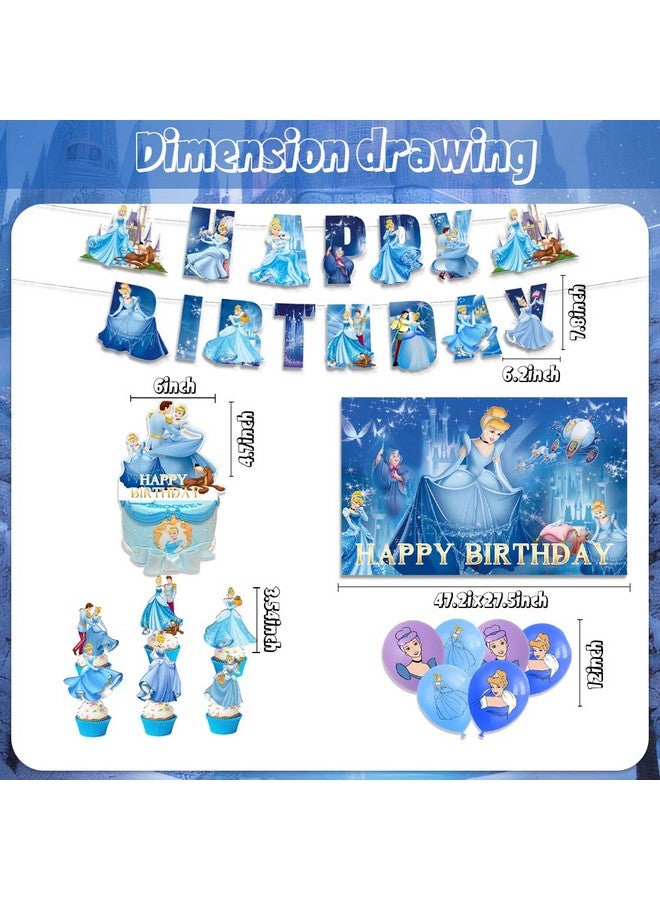 OMTO 42pcs Cinderella Party Supplies Pack Includes，Banner，Cake Topper，Blackdrop,Balloons for Cinderella party Decoration - Image 3