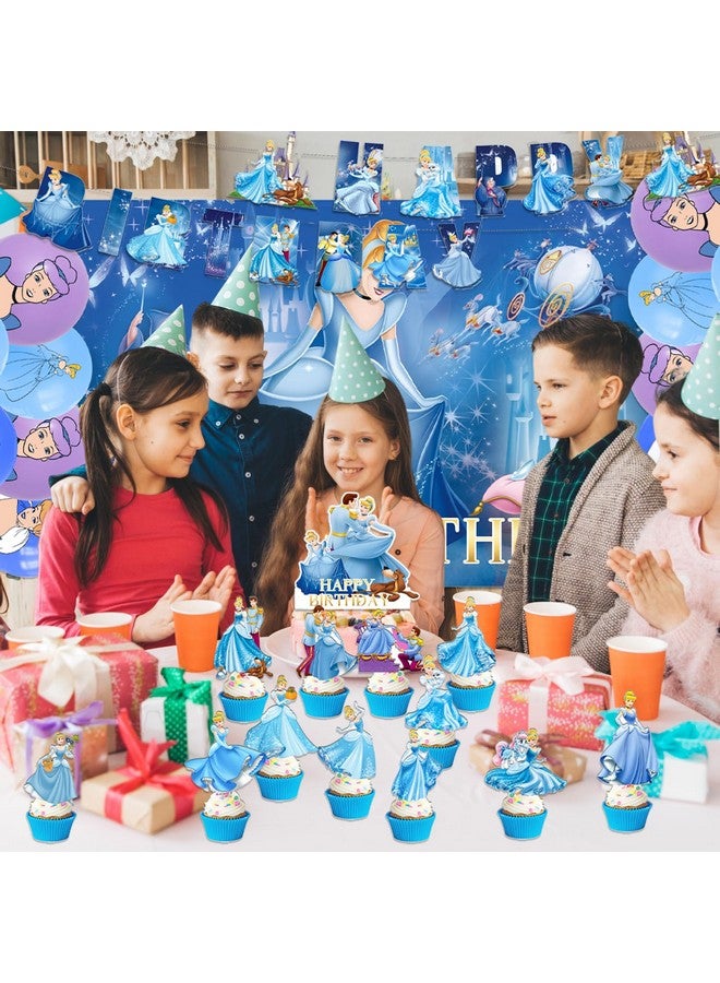 OMTO 42pcs Cinderella Party Supplies Pack Includes，Banner，Cake Topper，Blackdrop,Balloons for Cinderella party Decoration - Image 5