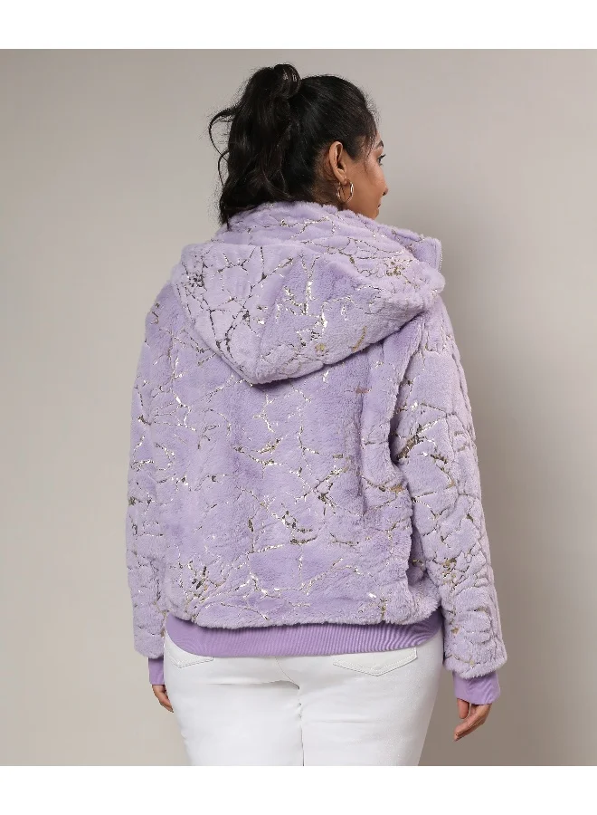 Instafab Plus Women's Lilac Metallic Veined Faux Fur Jacket