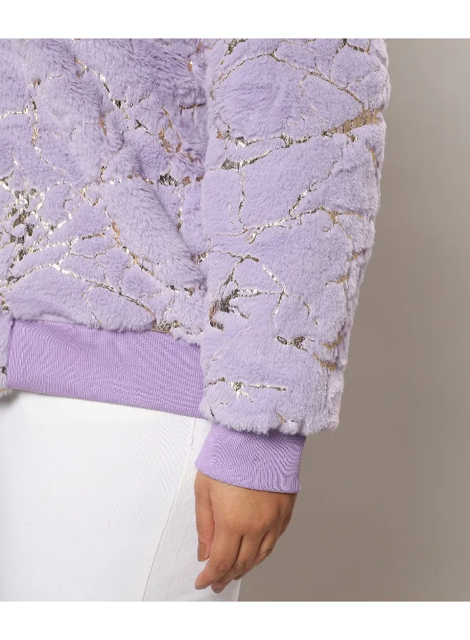 Instafab Plus Women's Lilac Metallic Veined Faux Fur Jacket