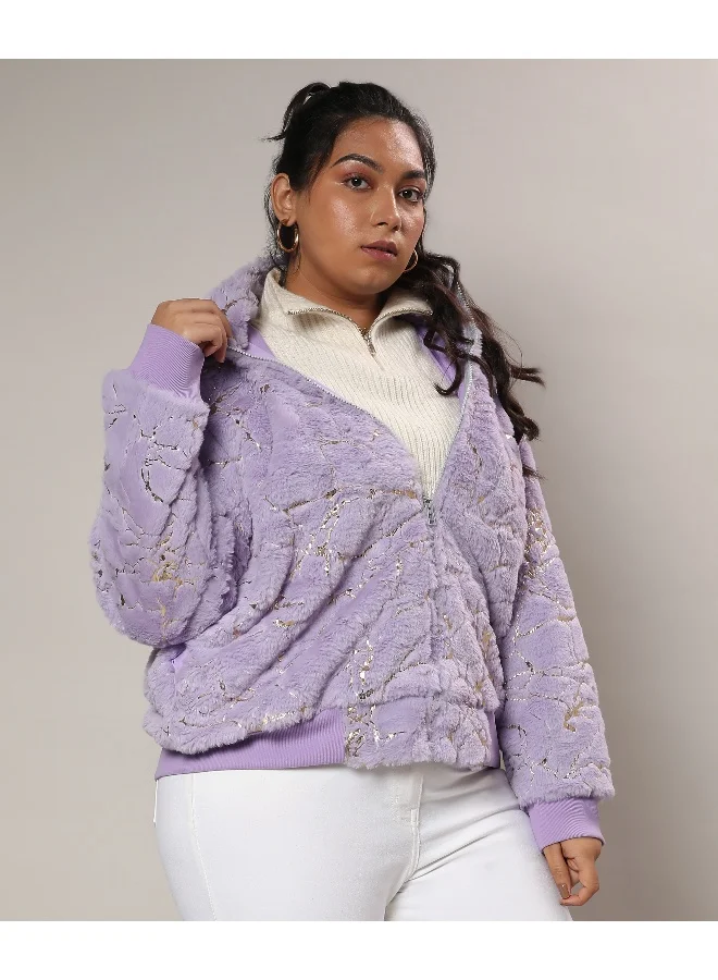 Instafab Plus Women's Lilac Metallic Veined Faux Fur Jacket