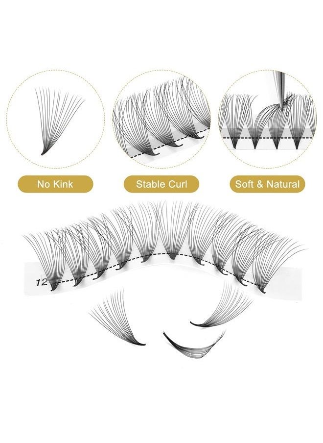 QUEWEL - Premade Fans Middle Part 3D ～ 10D 12D 14D | 0.05/0.07/0.10 | Curl C/D | 10-18mm Length | Long Lasting Easy Application Long Stem Russian Volume Eyelash Extensions (14D-0.05D-Mix9-16) - Image 1