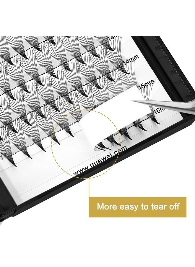 QUEWEL - Premade Fans Middle Part 3D ～ 10D 12D 14D | 0.05/0.07/0.10 | Curl C/D | 10-18mm Length | Long Lasting Easy Application Long Stem Russian Volume Eyelash Extensions (14D-0.05D-Mix9-16) - Image 1